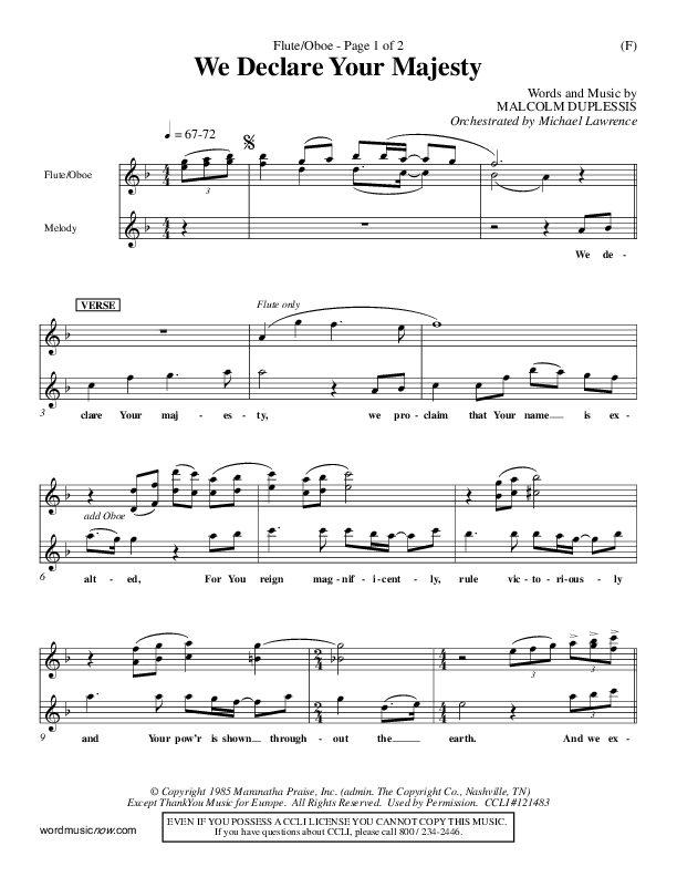 We Declare Your Majesty Flute/Oboe (Malcolm du Plessis)