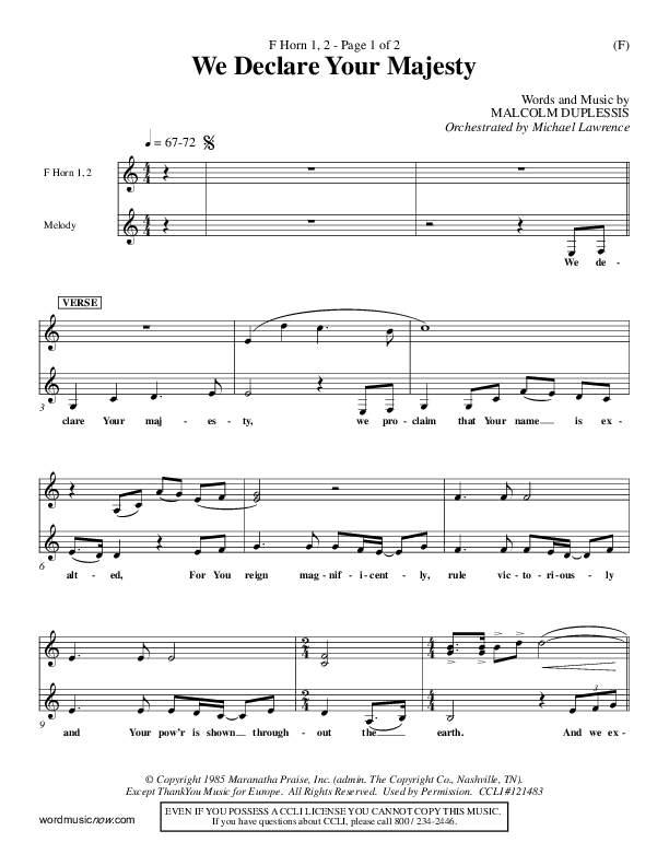 We Declare Your Majesty French Horn 1/2 (Malcolm du Plessis)