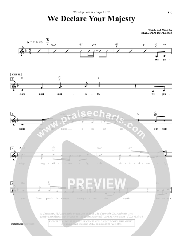 We Declare Your Majesty Lead Sheet (Malcolm du Plessis)