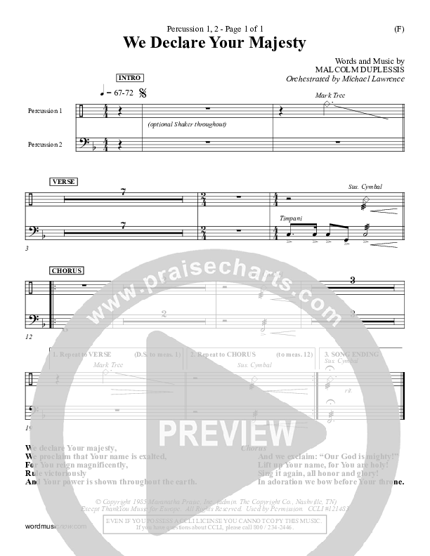 We Declare Your Majesty Percussion 1/2 (Malcolm du Plessis)