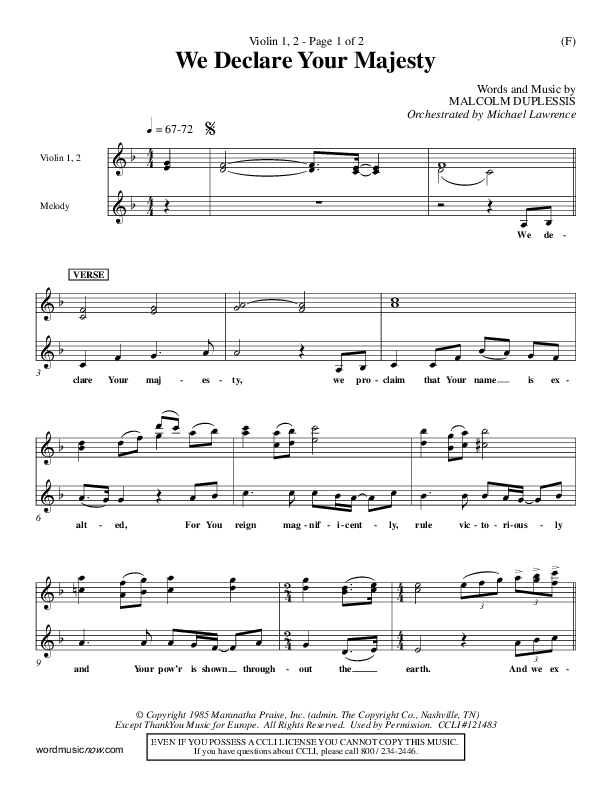 We Declare Your Majesty Violin 1/2 (Malcolm du Plessis)