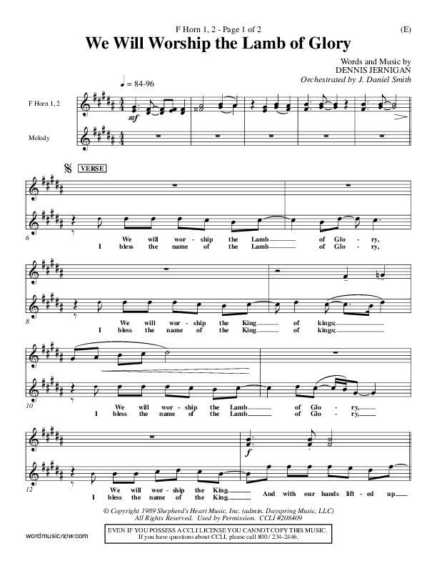 We Will Worship The Lamb of Glory French Horn 1/2 (Dennis Jernigan)