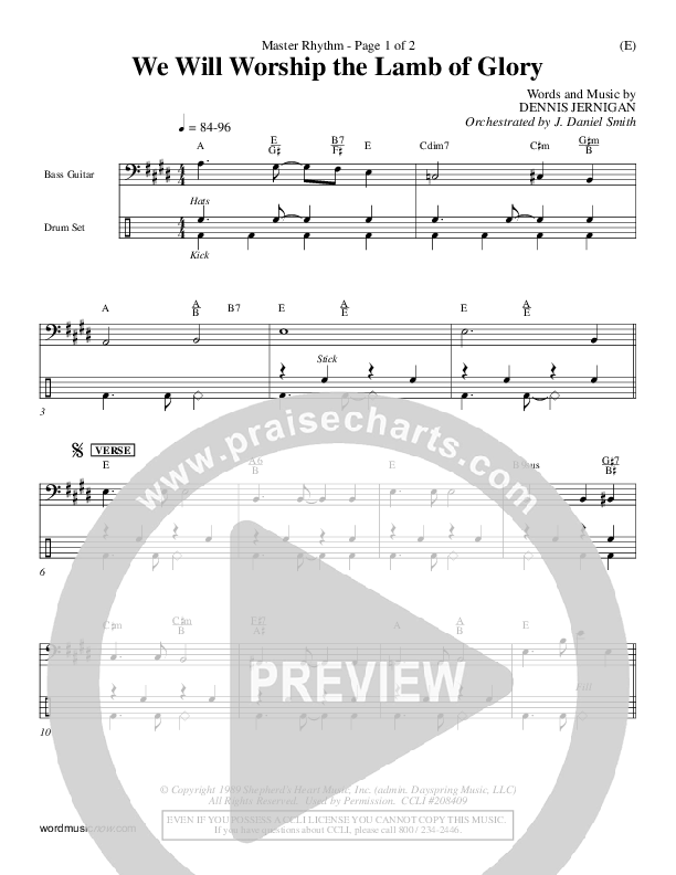 We Will Worship The Lamb of Glory Rhythm Chart (Dennis Jernigan)