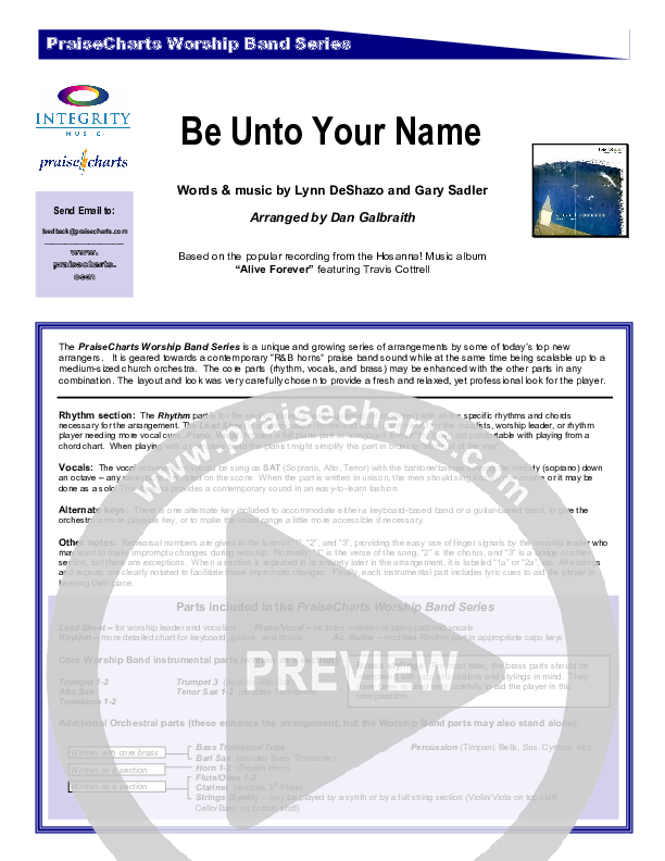 Be Unto Your Name Cover Sheet (Travis Cottrell)