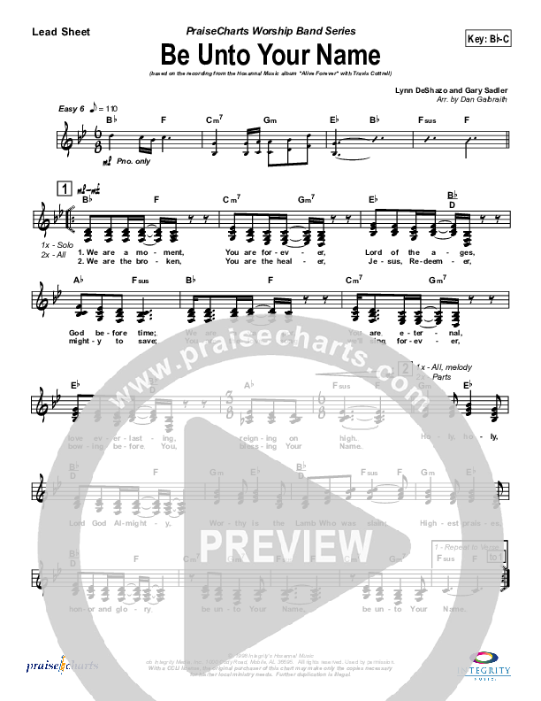 Be Unto Your Name Lead Sheet (Travis Cottrell)