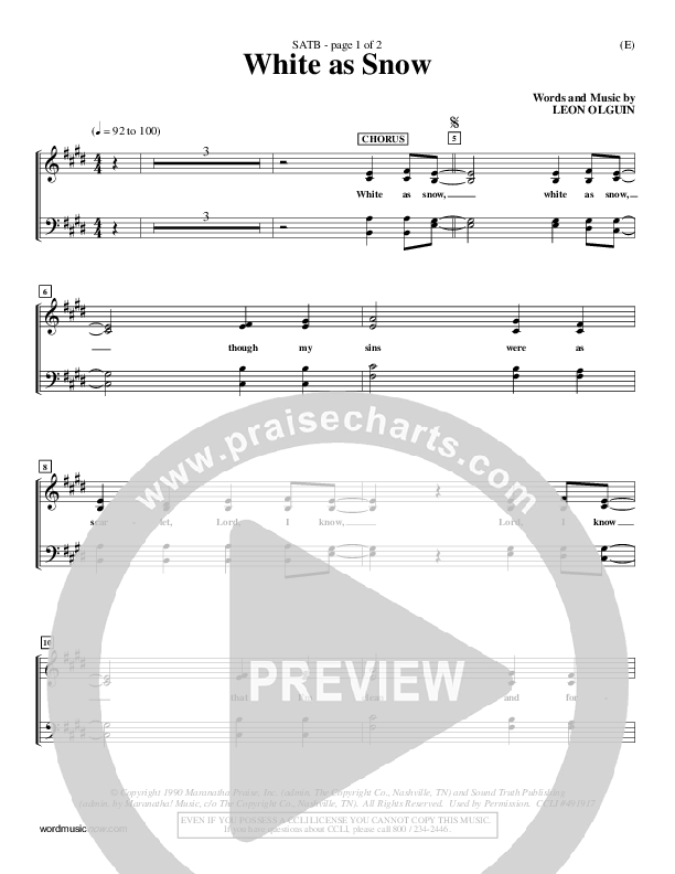White As Snow Choir Sheet (SATB) (Leon Olguin)