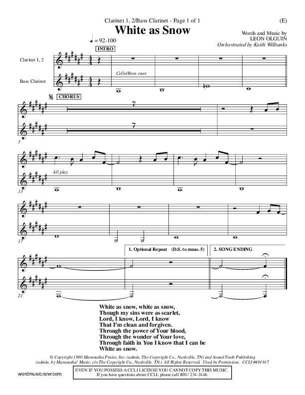 White As Snow Clarinet 1/2, Bass Clarinet (Leon Olguin)