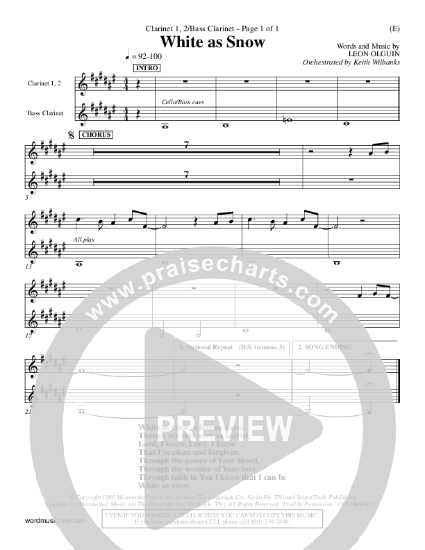 White As Snow Clarinet 1/2, Bass Clarinet (Leon Olguin)