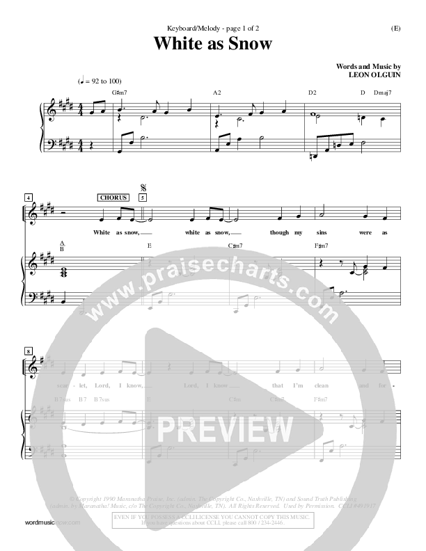 White As Snow Piano/Vocal (Leon Olguin)