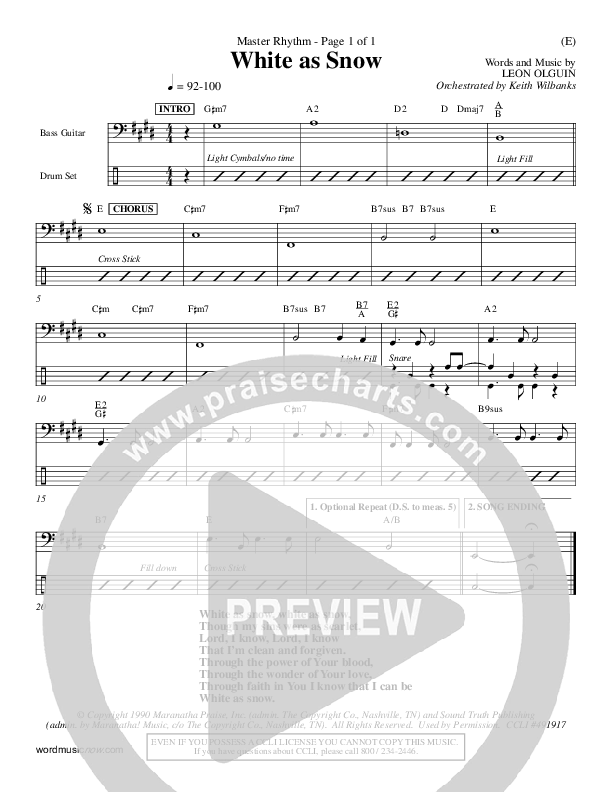 White As Snow Rhythm Chart (Leon Olguin)