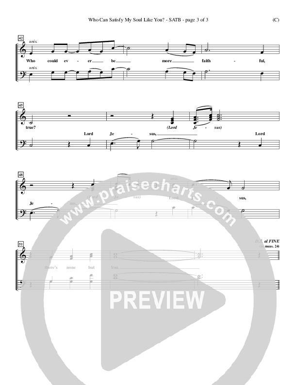 Who Can Satisfy My Soul Like You Choir Vocals (SATB) (Dennis Jernigan)