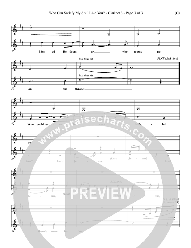 Who Can Satisfy My Soul Like You Clarinet 3 (Dennis Jernigan)