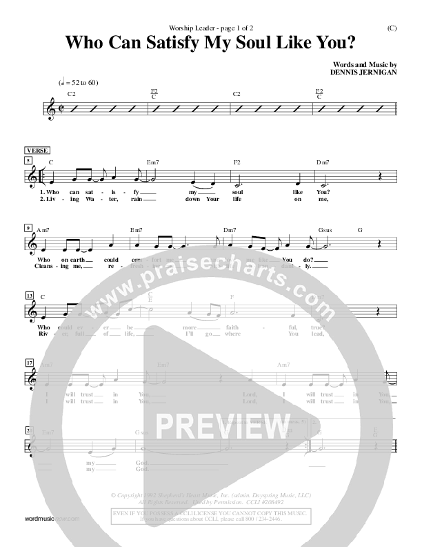 Who Can Satisfy My Soul Like You Lead Sheet (Dennis Jernigan)