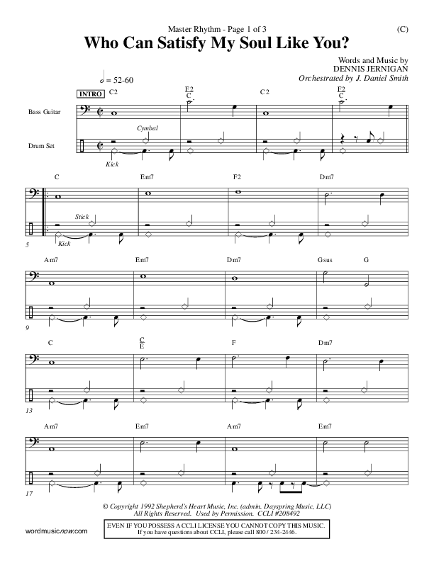 Who Can Satisfy My Soul Like You Rhythm Chart (Dennis Jernigan)
