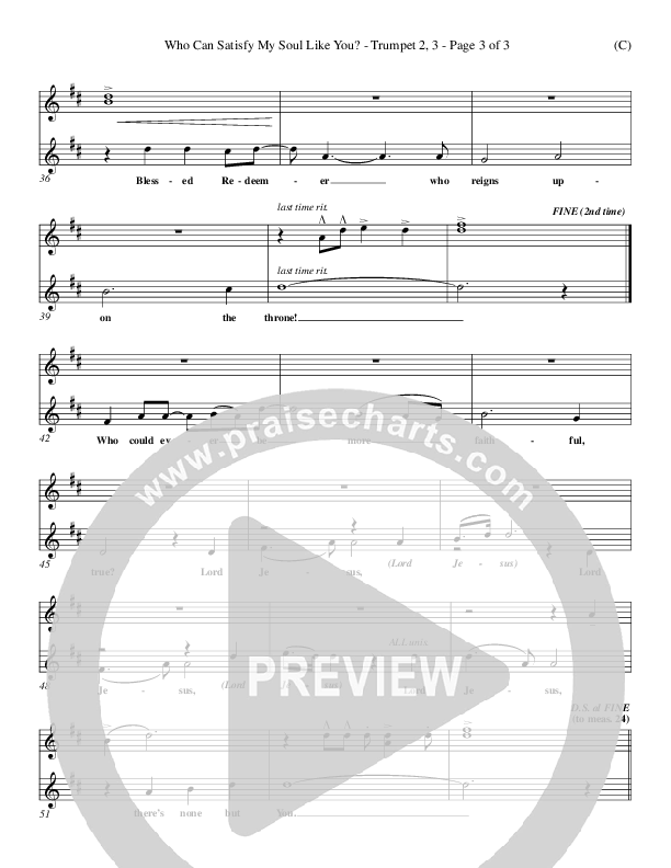 Who Can Satisfy My Soul Like You Trumpet 2/3 (Dennis Jernigan)