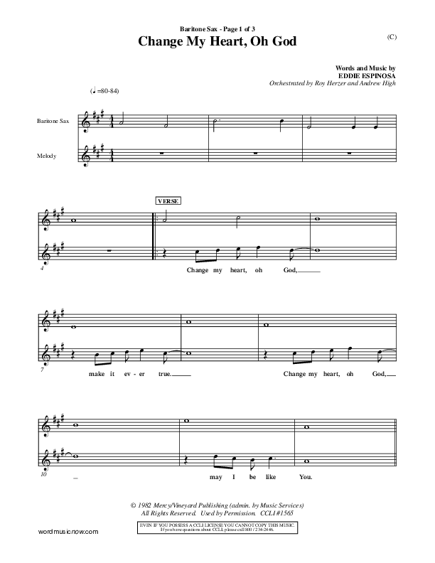 Change My Heart Oh God Bari Sax (Eddie Espinosa)