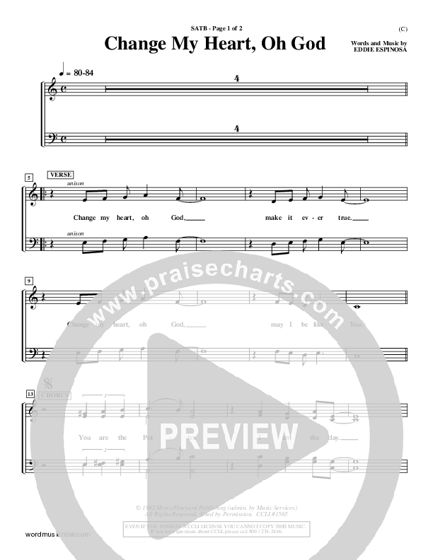 Change My Heart Oh God Choir Vocals (SATB) (Eddie Espinosa)