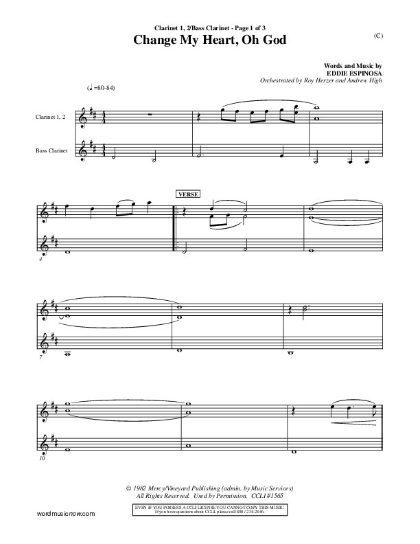 Change My Heart Oh God Clarinet 1/2, Bass Clarinet (Eddie Espinosa)
