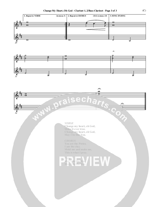 Change My Heart Oh God Clarinet 1/2, Bass Clarinet (Eddie Espinosa)