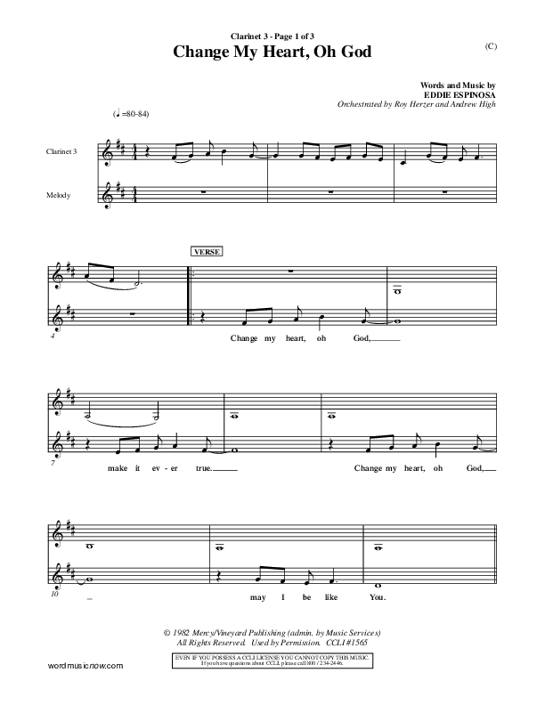 Change My Heart Oh God Clarinet 3 (Eddie Espinosa)