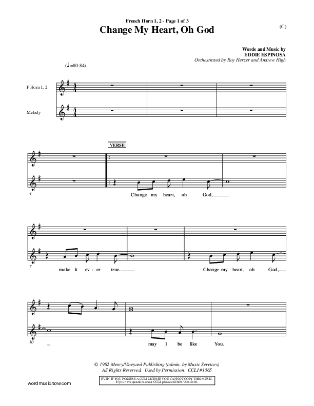 Change My Heart Oh God French Horn 1/2 (Eddie Espinosa)