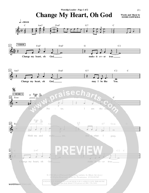 Change My Heart Oh God Lead Sheet (Eddie Espinosa)
