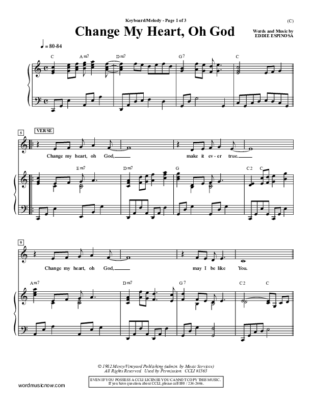 Change My Heart Oh God Piano Sheet (Eddie Espinosa)