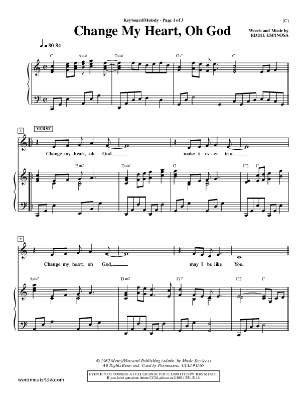 Change My Heart Oh God Piano/Vocal (Eddie Espinosa)