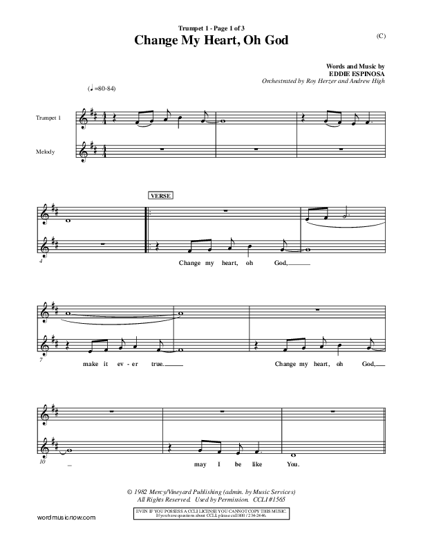 Change My Heart Oh God Trumpet 1 (Eddie Espinosa)