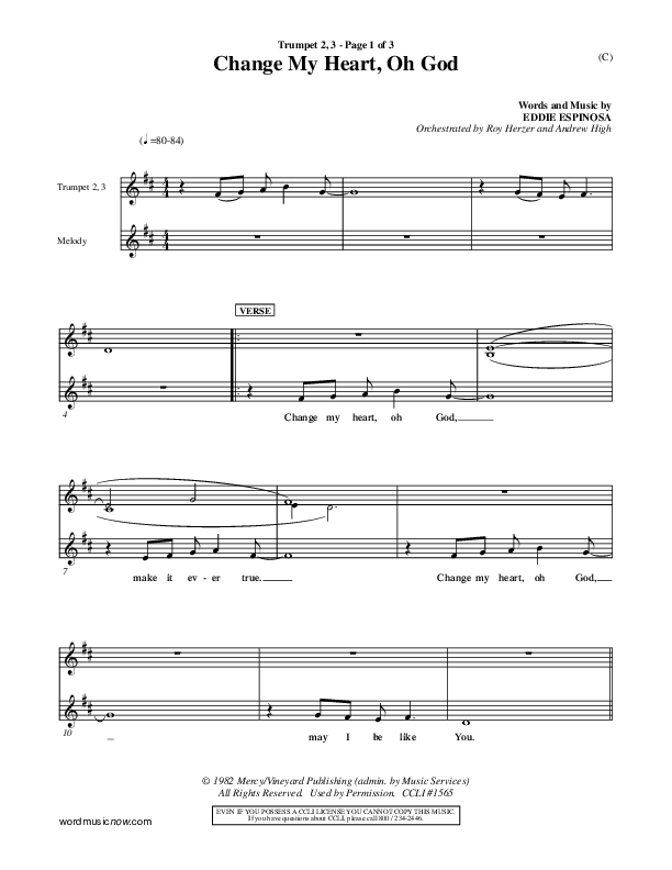 Change My Heart Oh God Trumpet 2/3 (Eddie Espinosa)