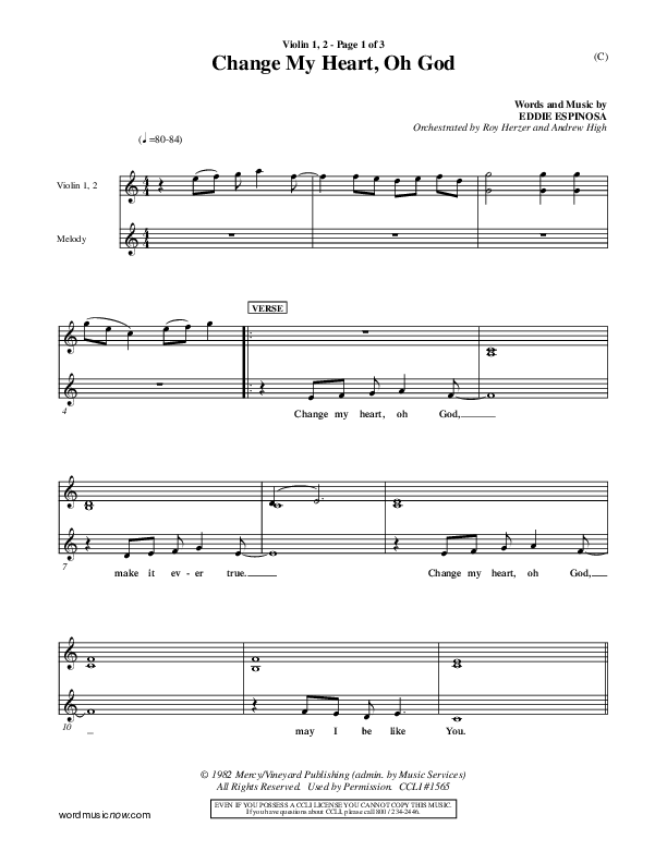 Change My Heart Oh God Violin 1/2 (Eddie Espinosa)