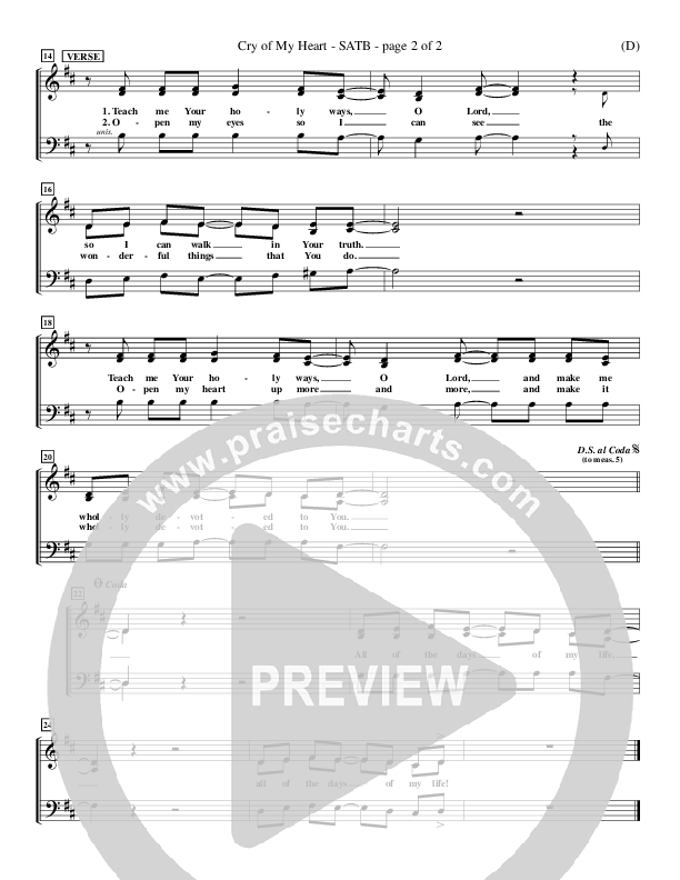 Cry of My Heart Choir Sheet (SATB) (Terry Butler)