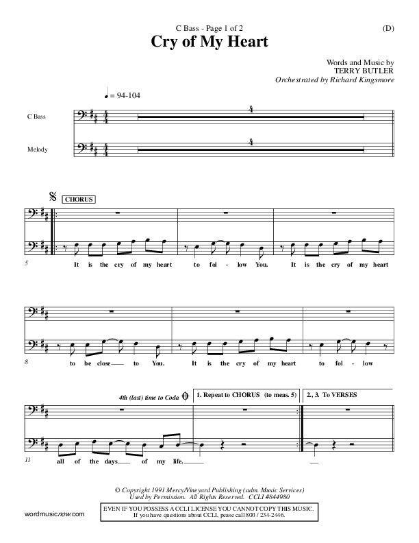 Cry of My Heart Contrabass (Terry Butler)