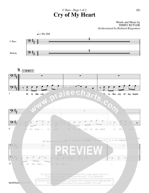 Cry of My Heart Contrabass (Terry Butler)