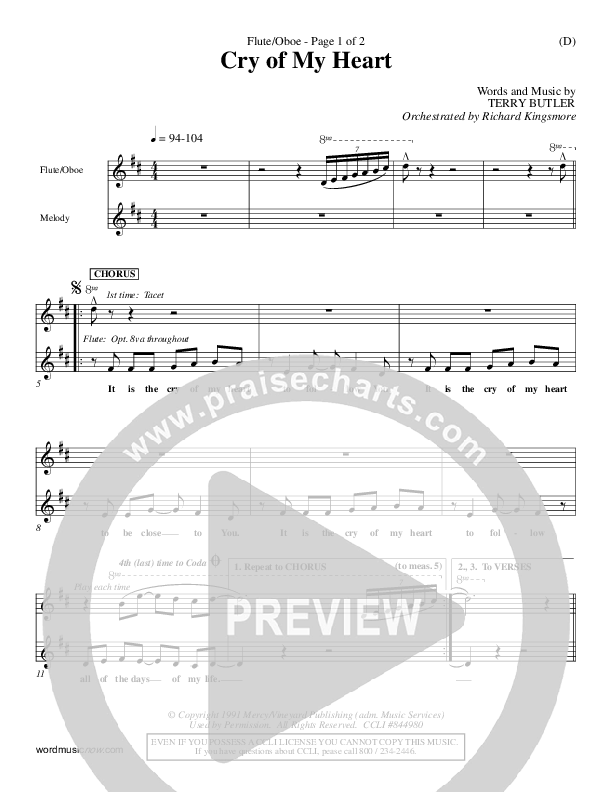 Cry of My Heart Flute/Oboe (Terry Butler)