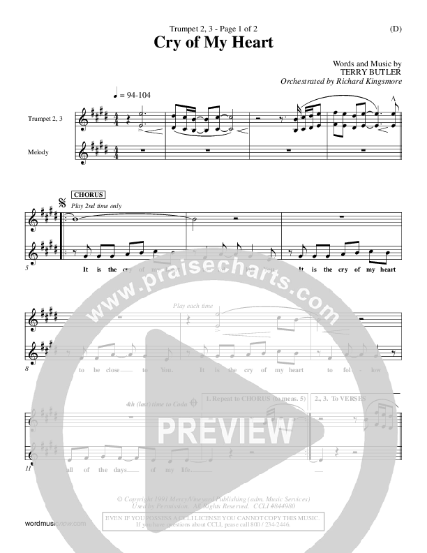 Cry of My Heart Trumpet 2/3 (Terry Butler)