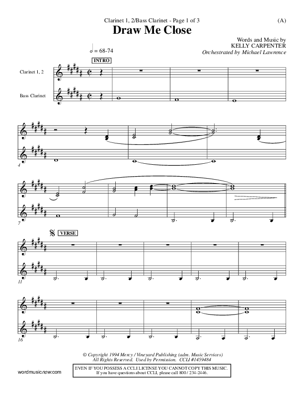 Draw Me Close Clarinet 1/2, Bass Clarinet (Kelly Carpenter)