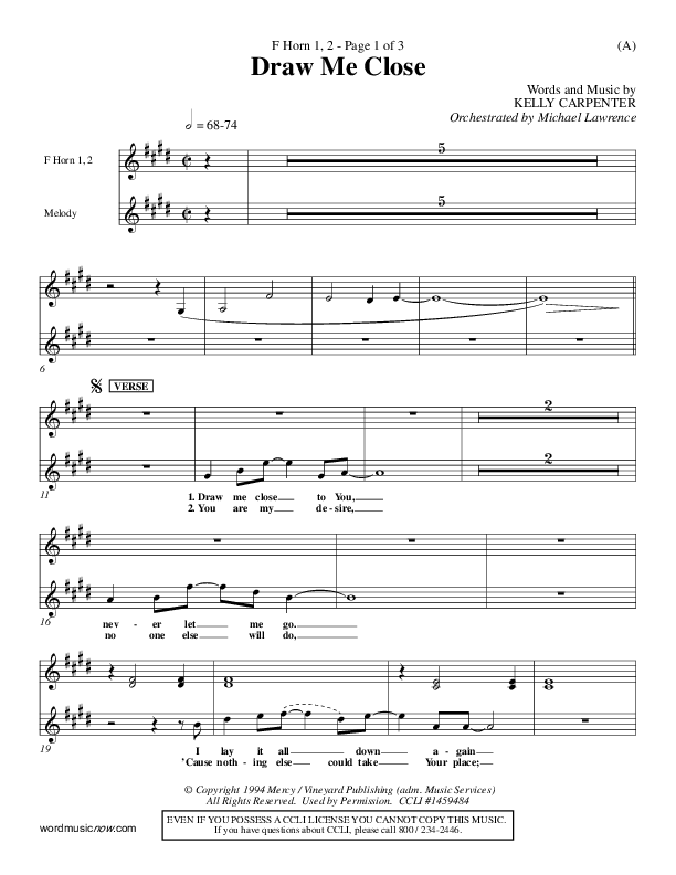 Draw Me Close French Horn 1/2 (Kelly Carpenter)