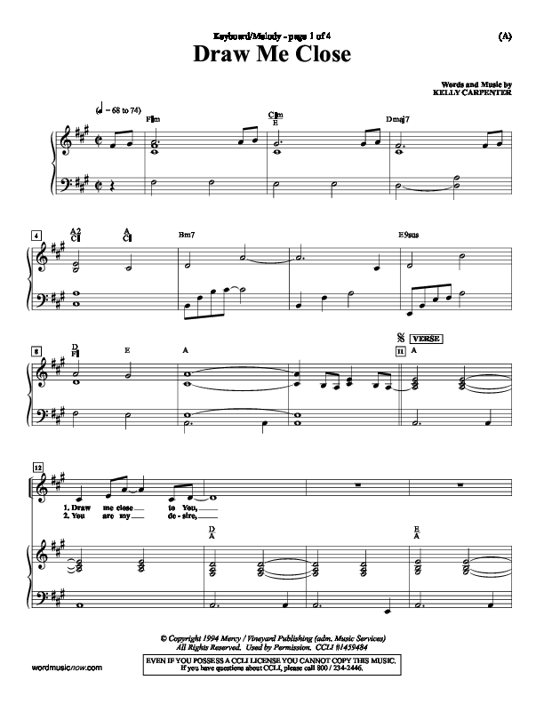 Draw Me Close Piano Sheet (Kelly Carpenter)