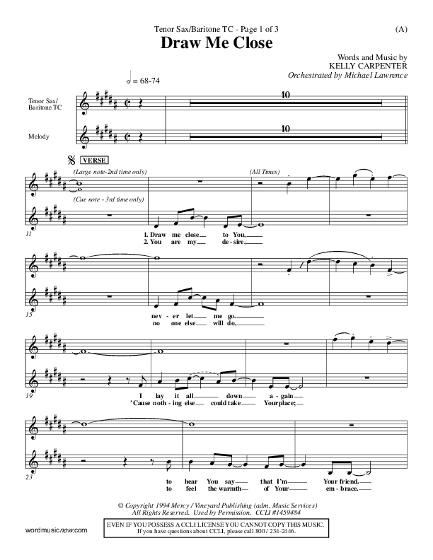 Draw Me Close Tenor Sax/Baritone T.C. (Kelly Carpenter)