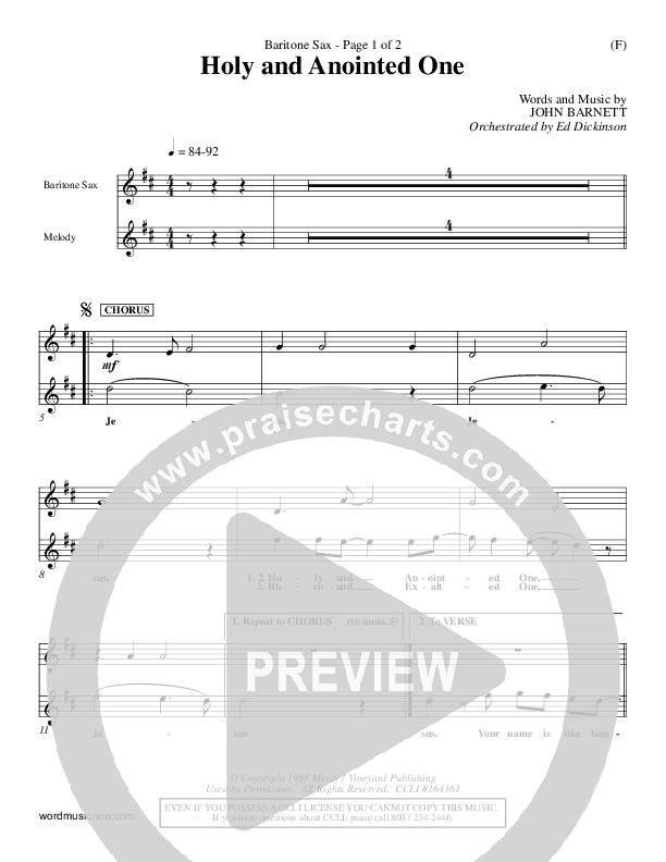 Holy And Anointed One Bari Sax (John Barnett)