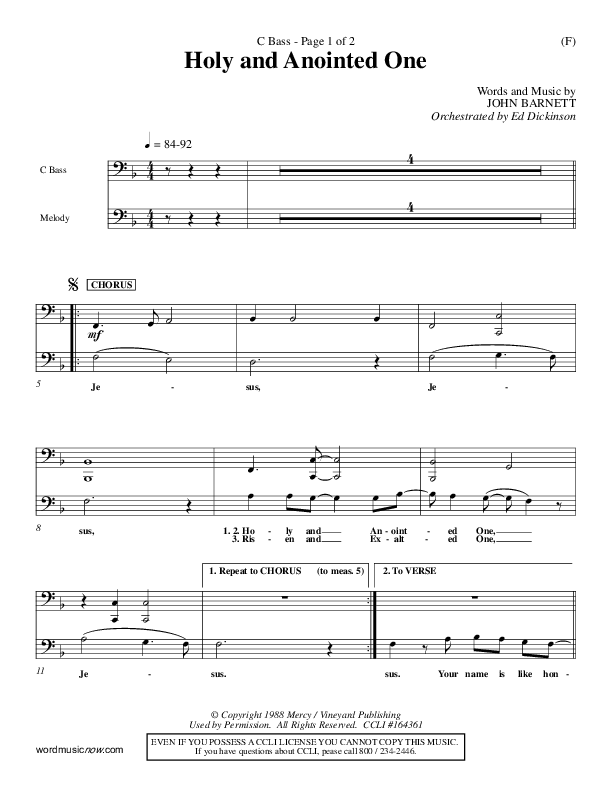 Holy And Anointed One Contrabass (John Barnett)