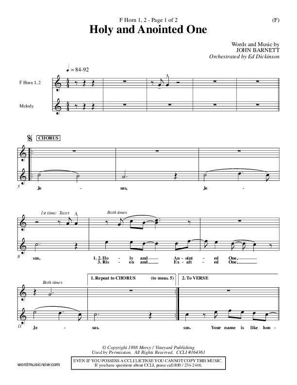 Holy And Anointed One French Horn 1/2 (John Barnett)