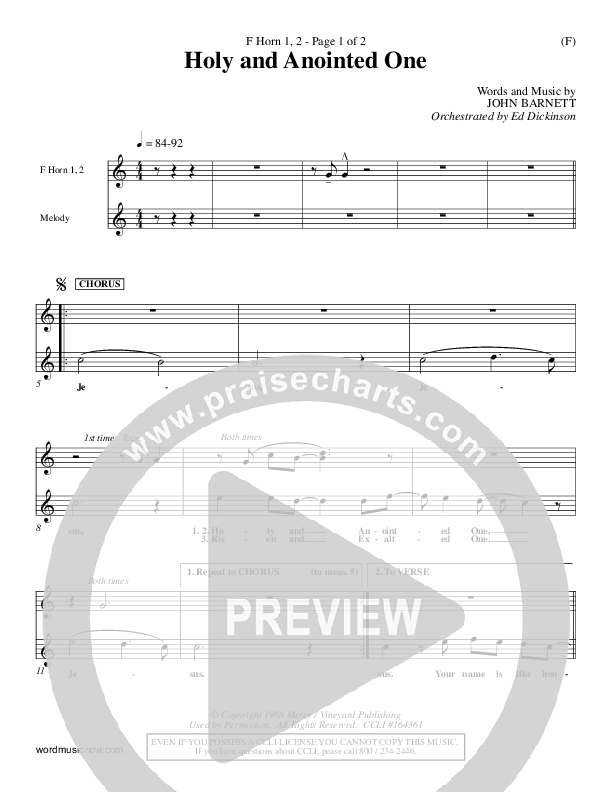 Holy And Anointed One French Horn 1/2 (John Barnett)