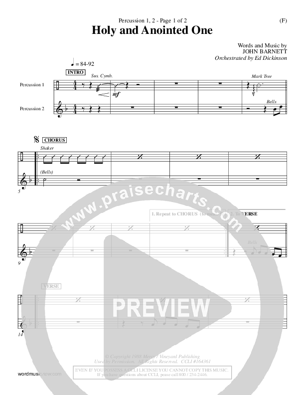 Holy And Anointed One Percussion 1/2 (John Barnett)