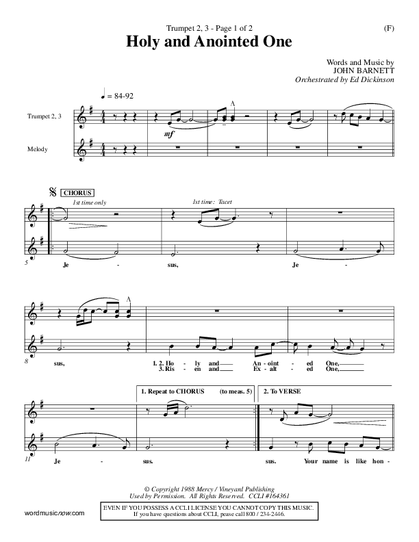 Holy And Anointed One Trumpet 2/3 (John Barnett)