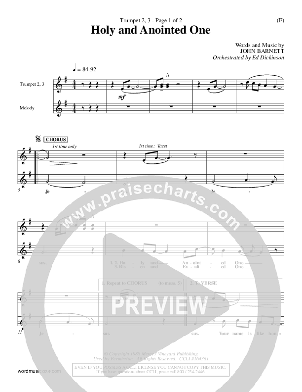 Holy And Anointed One Trumpet 2/3 (John Barnett)