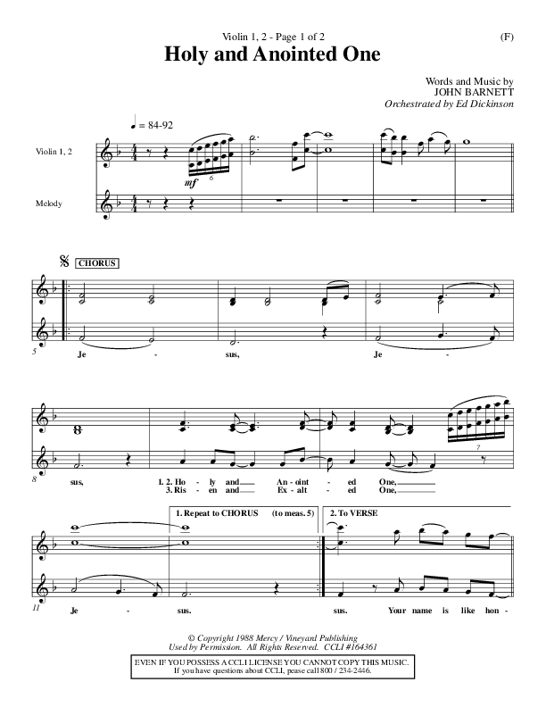 Holy And Anointed One Violin 1/2 (John Barnett)