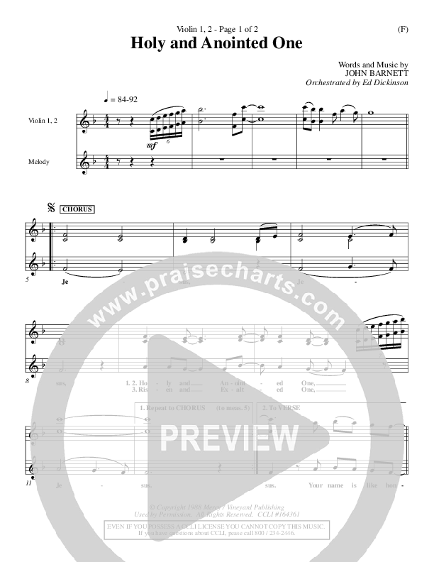 Holy And Anointed One Violin 1/2 (John Barnett)