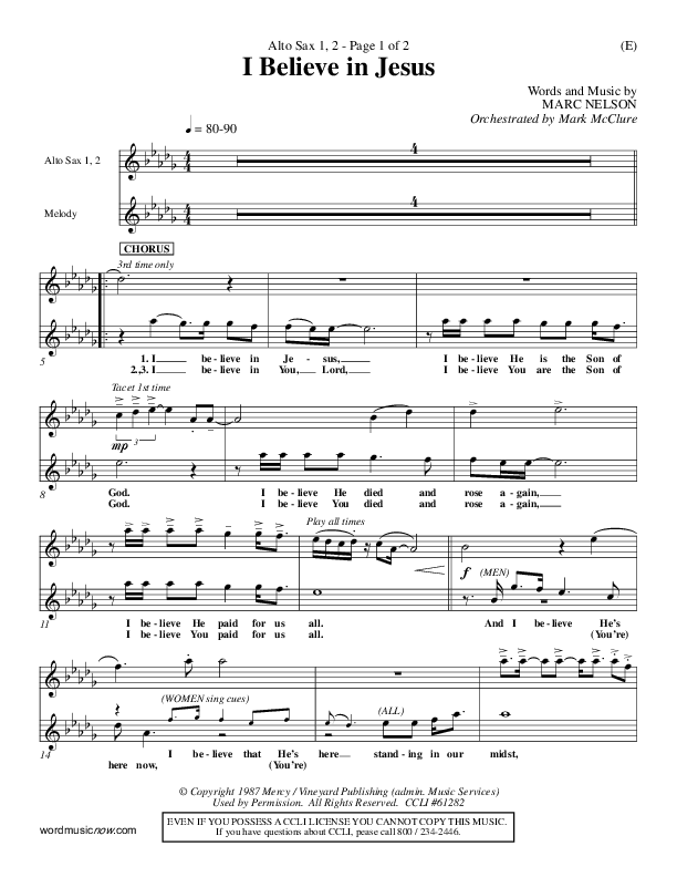 I Believe In Jesus Alto Sax 1/2 (Marc Nelson)